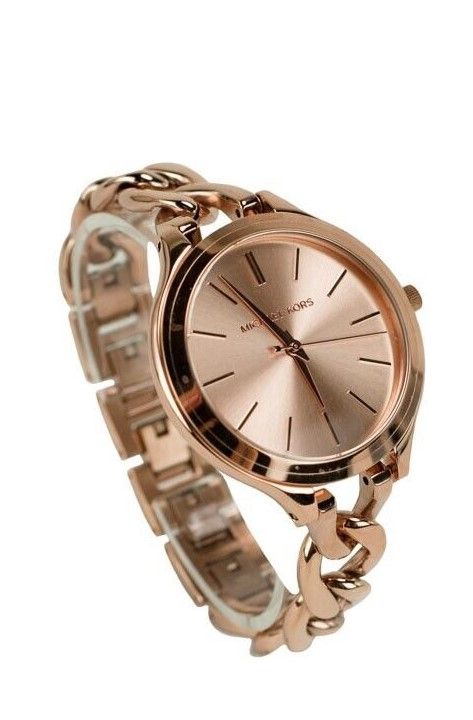 Slim Runway Rose Gold Toned Stainless Steel Chain Watch MK3223