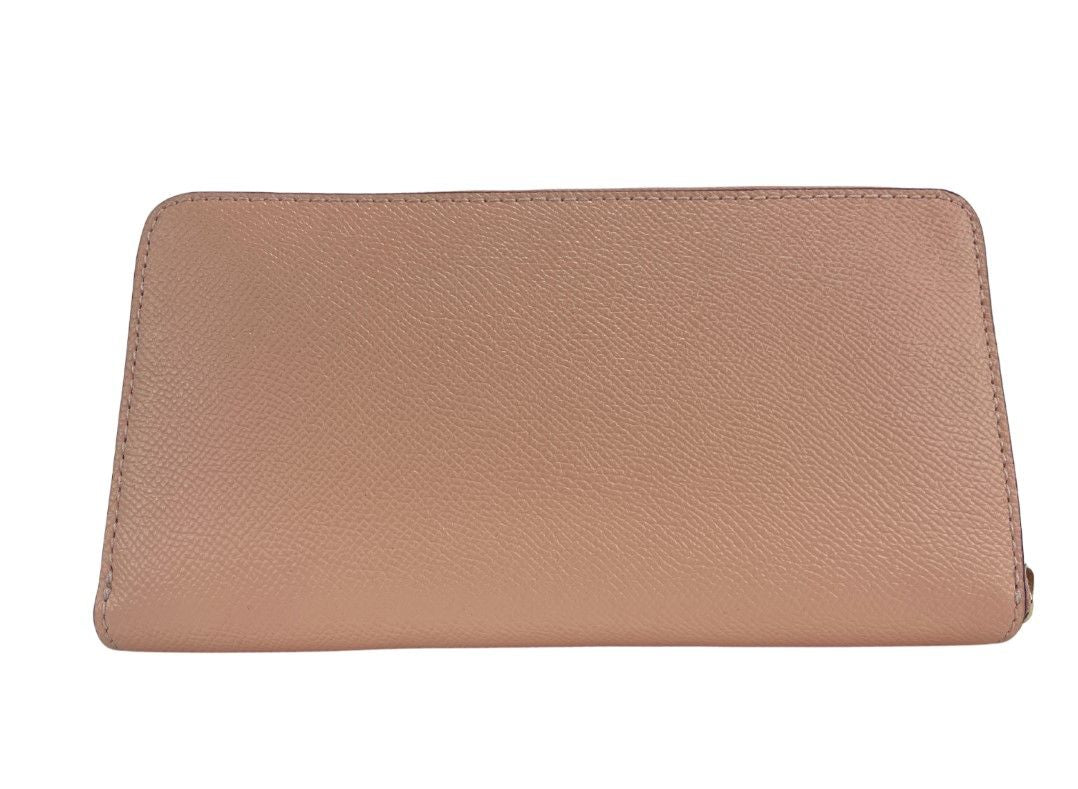 (C3441) Long Faded Blush Crossgrain Leather Zip Around Wristlet Wallet