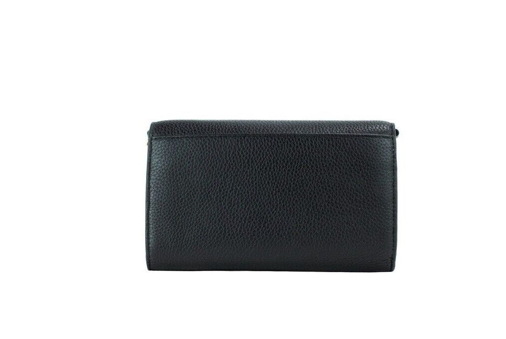 Thea Small Black Pebble Leather Flat Wallet Crossbody Handbag