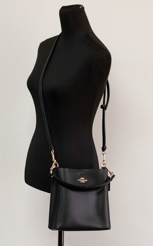 Mollie 22 Small Black Doublefaced Leather Bucket Crossbody Handbag