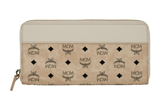 Aren Large Beige Visetos Leather Multifunctional Zip Around Clutch Wallet