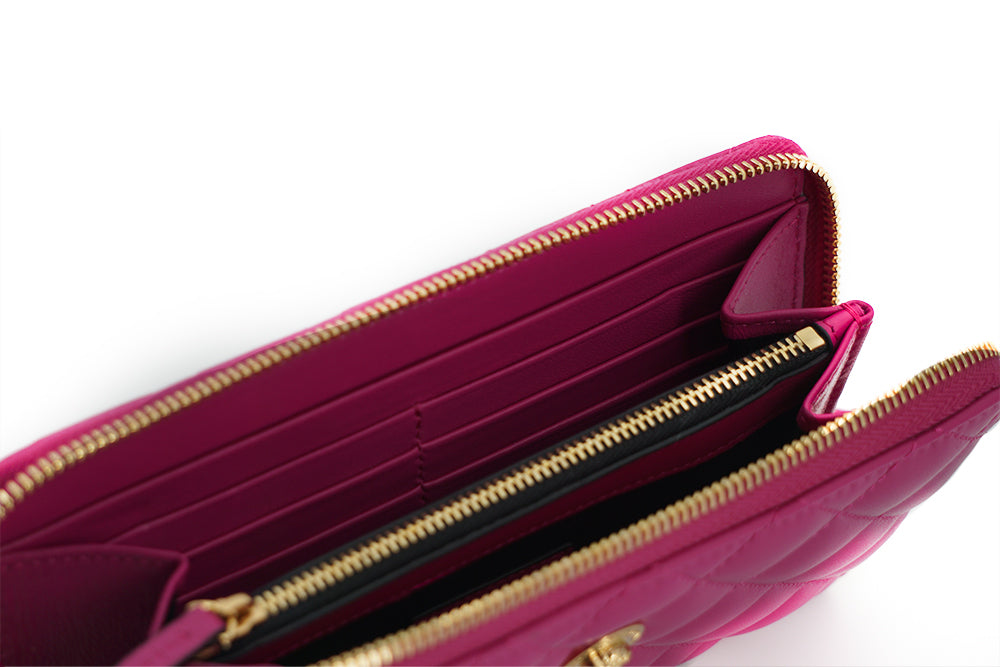 Elegant Quilted Long Zip Wallet in Purple