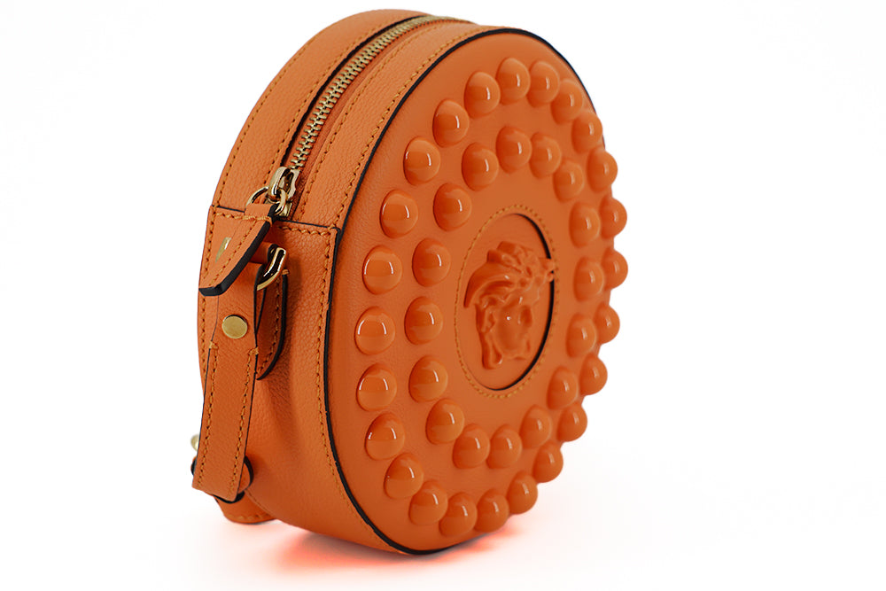 Chic Orange Round Leather Shoulder Bag