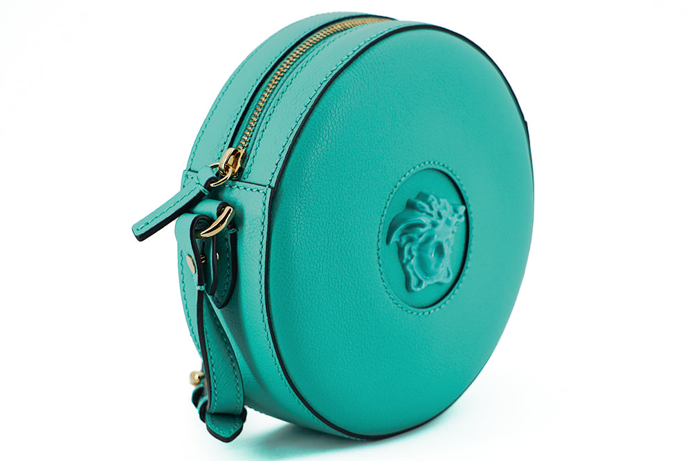 Elegant Mint Green Calf Leather Round Shoulder Bag