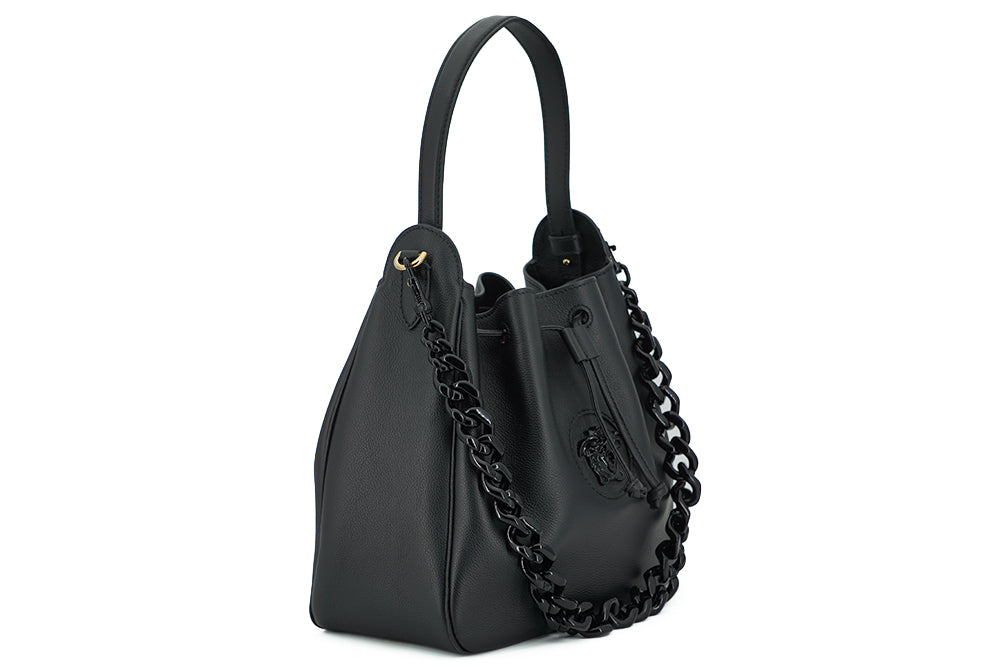 Elegant Black Leather Medusa Hobo Bag