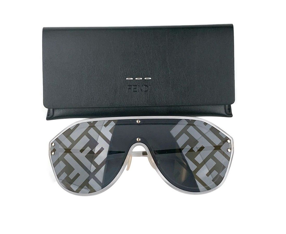 Fendi Men's Blue Lens Classic Gold Silver Monogram Sunglasses