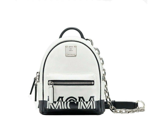 MCM Women's White Contrast Logo Leather Mini Crossbody Chain Bag