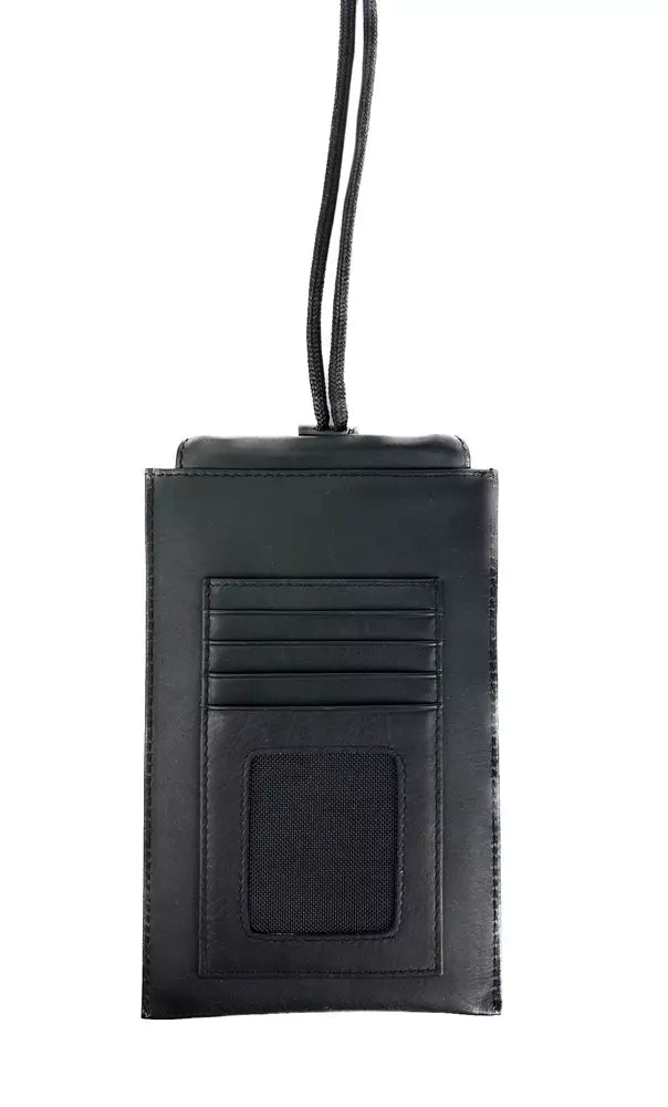 Sleek Calfskin Leather Cell Phone Wallet in Black