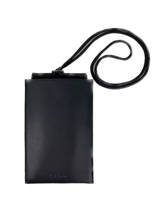 Sleek Calfskin Leather Cell Phone Wallet in Black