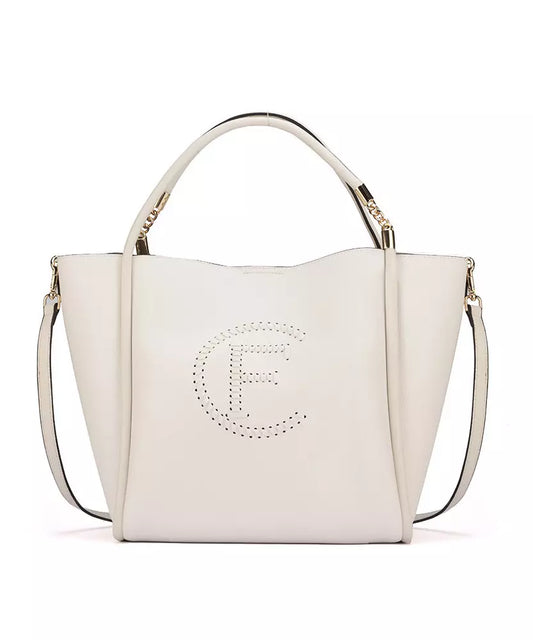 Chic White Eco-Leather Handbag with Clutch