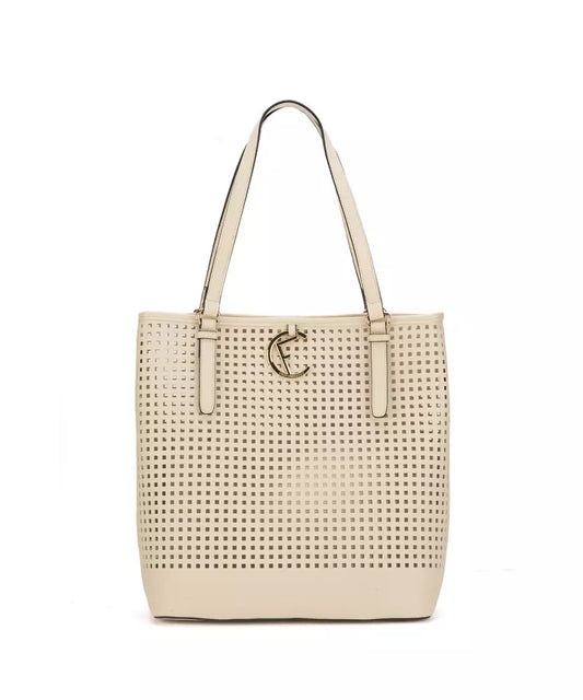 Elegant White Perforated Handbag