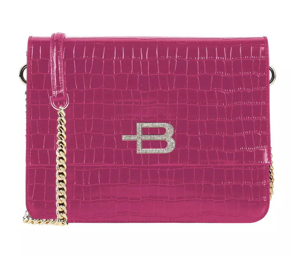 Chic Fuchsia Croco-Pattern Shoulder Bag