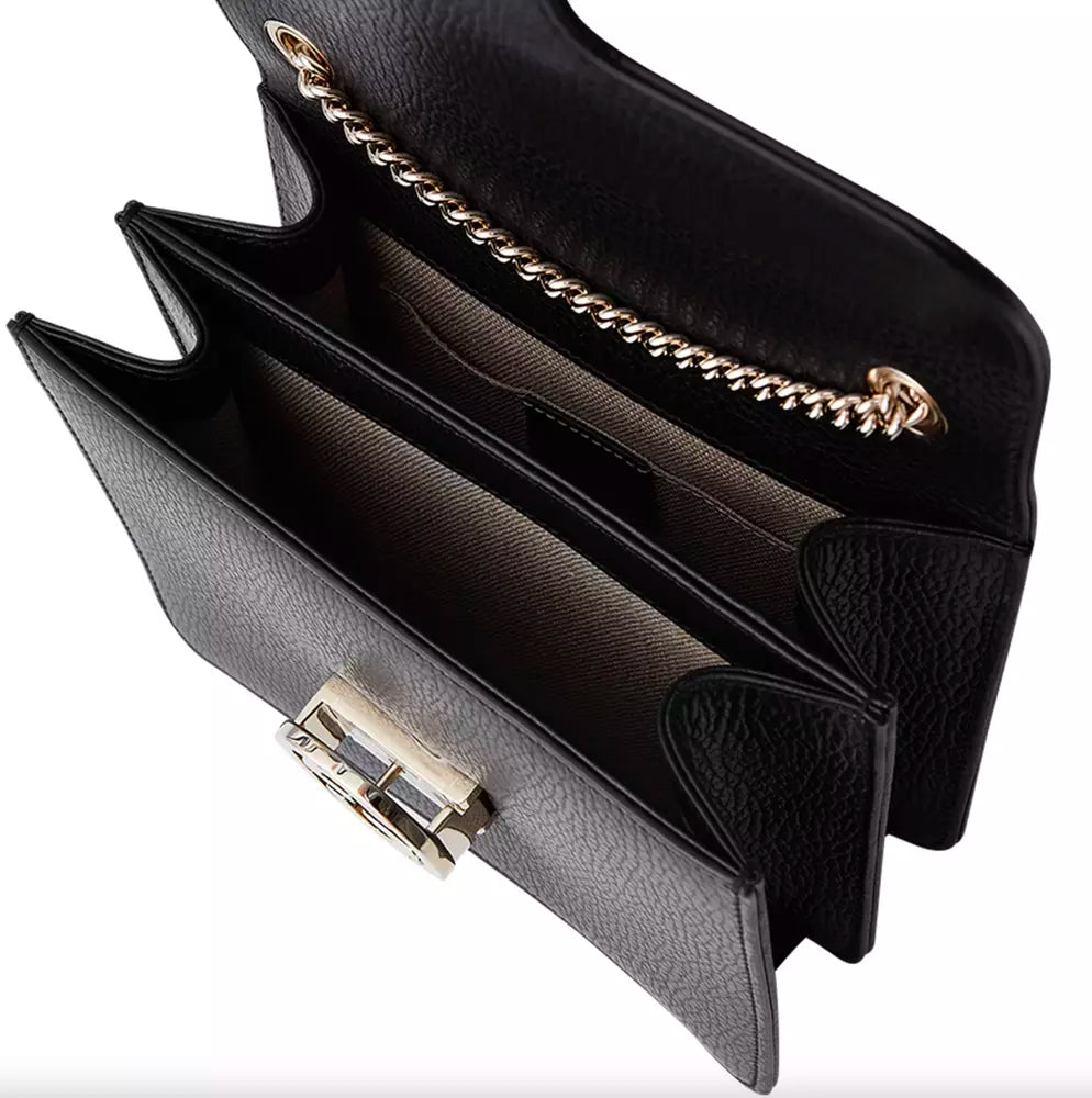 Elegant Black Leather Shoulder Bag with Silver Charm