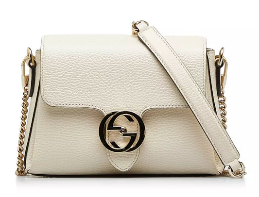 Cream White Leather Shoulder Bag with Silver Hardware