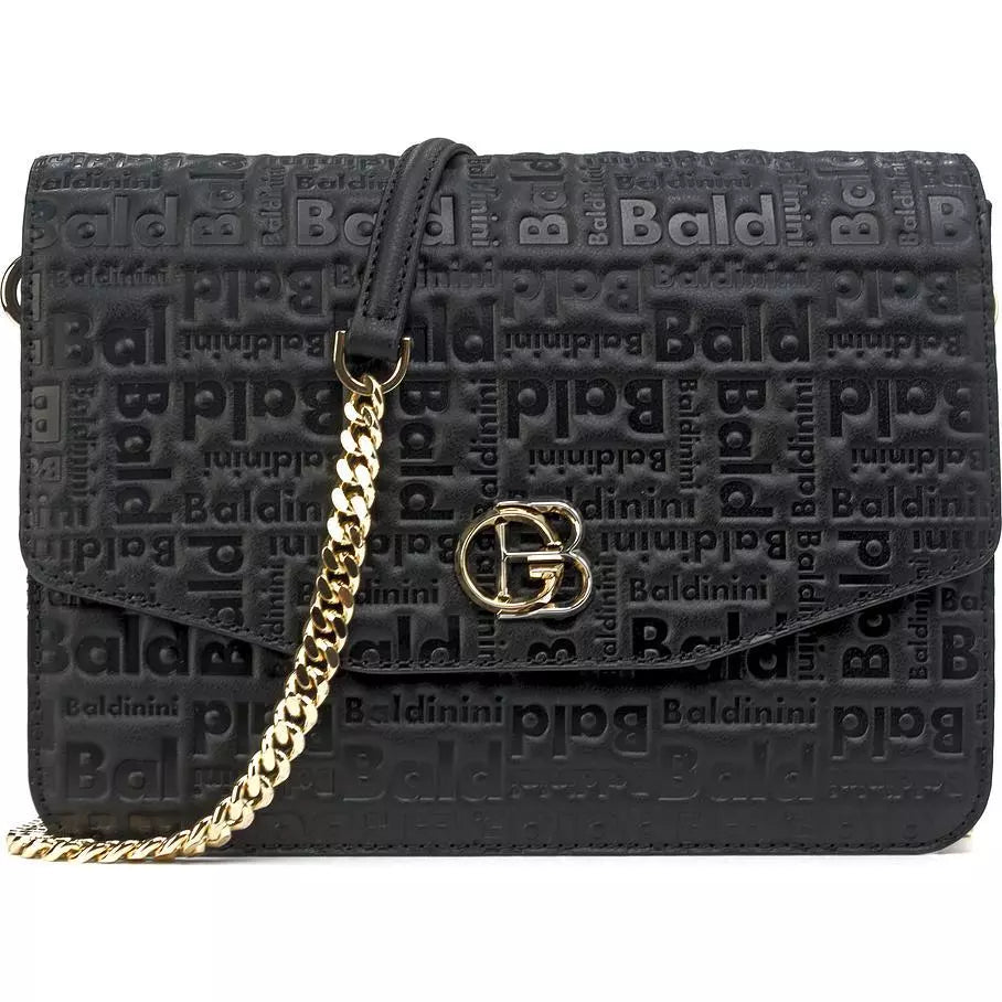 Elegant Black Leather Shoulder Bag with Logo Detailing