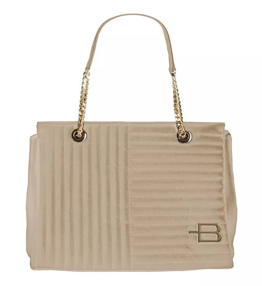 Chic Beige Calfskin Crossbody with Chain Detail