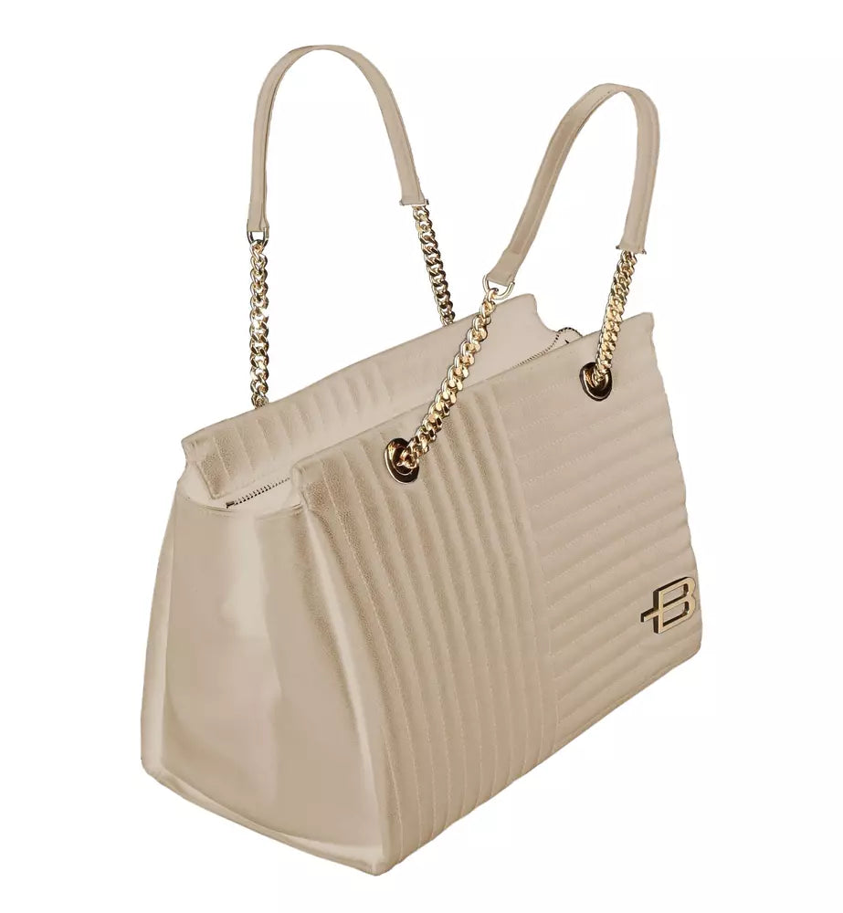 Chic Beige Calfskin Crossbody with Chain Detail