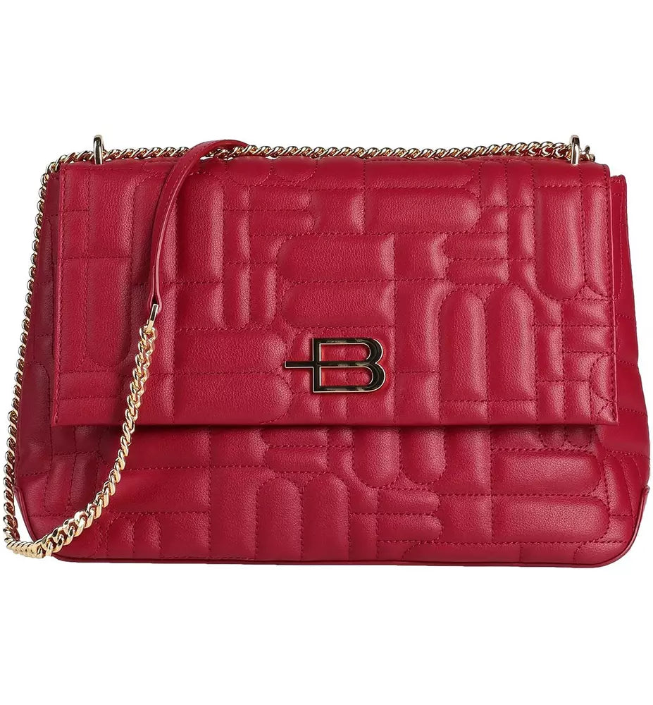 Elegant Red Calfskin Shoulder Bag with Logo Motif