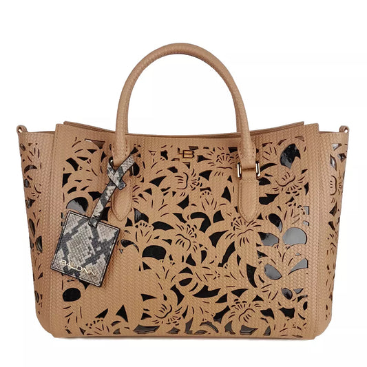 Nude Calfskin Floral Laser-Cut Handbag