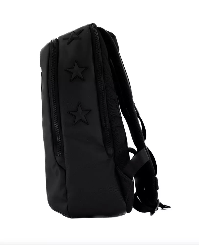 Sleek Black Nylon Backpack with Star Detailing