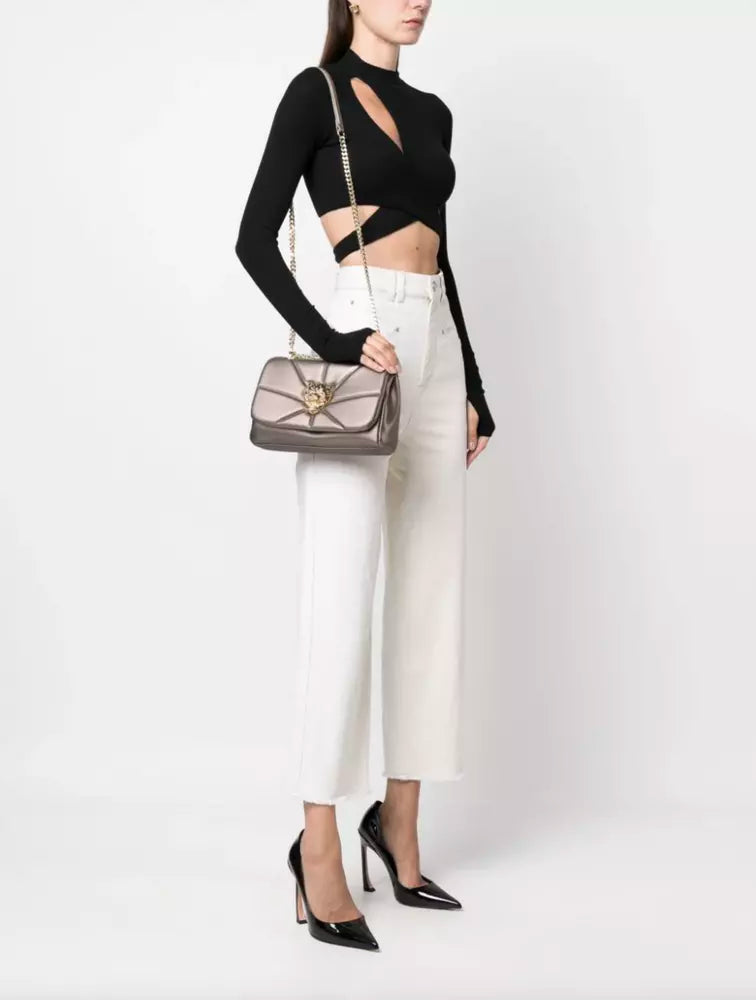 Chic Beige Crossbody Bag with Gold Chain Accent