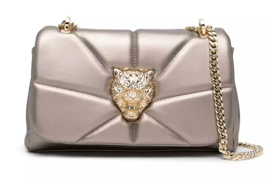 Chic Beige Crossbody Bag with Gold Chain Accent