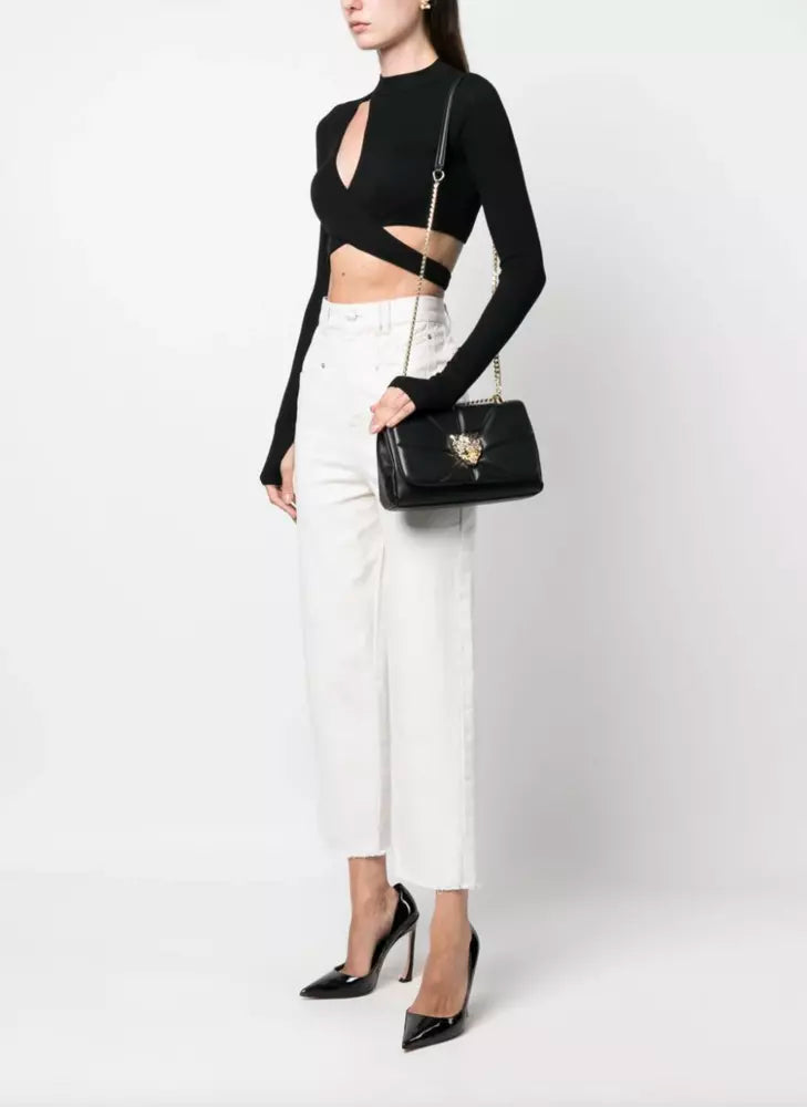 Elegant Black Crossbody with Gold Chain Accent