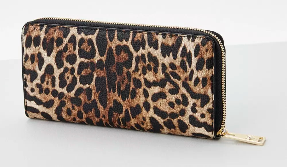 Sleek Designer Zipper Wallet with Gold Accents