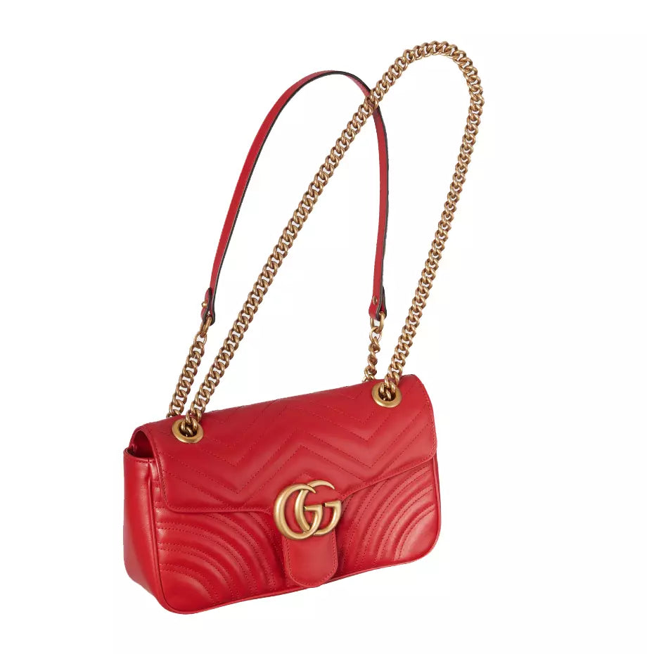 Elegant Red Matelassé Leather Shoulder Bag