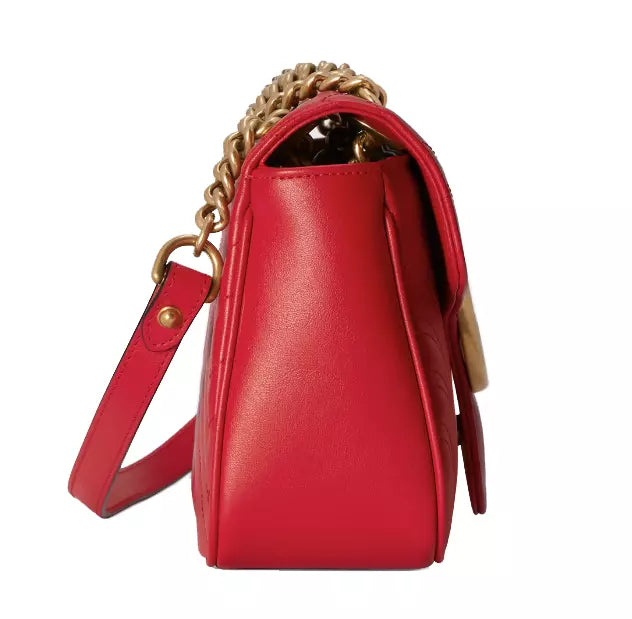 Elegant Red Chevron Matelassé Shoulder Bag