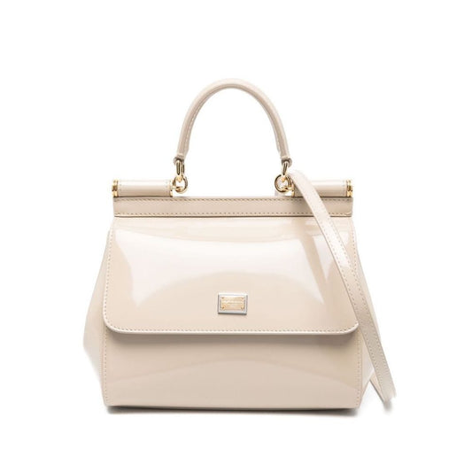 Elegant Patent Leather Sicily Bag in Beige