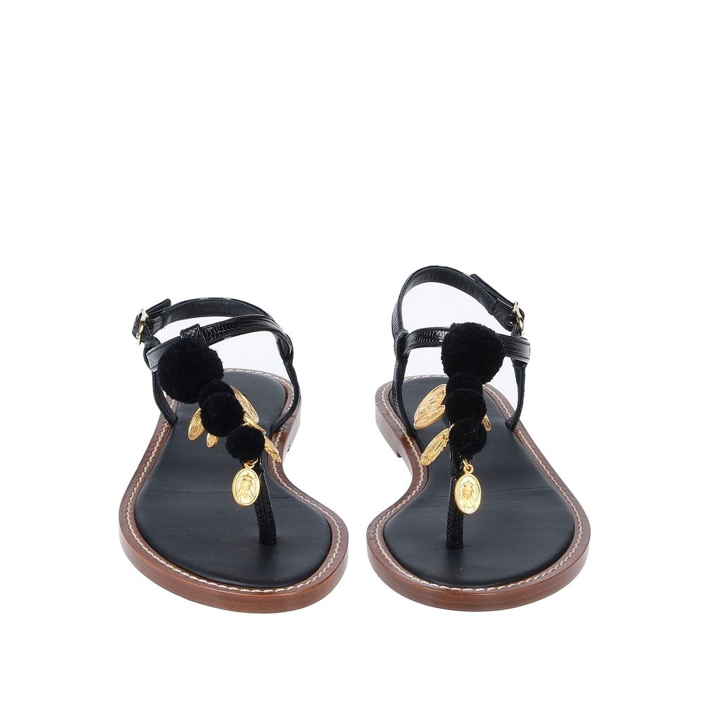 Elegant Leather Flip Flops in Classic Black