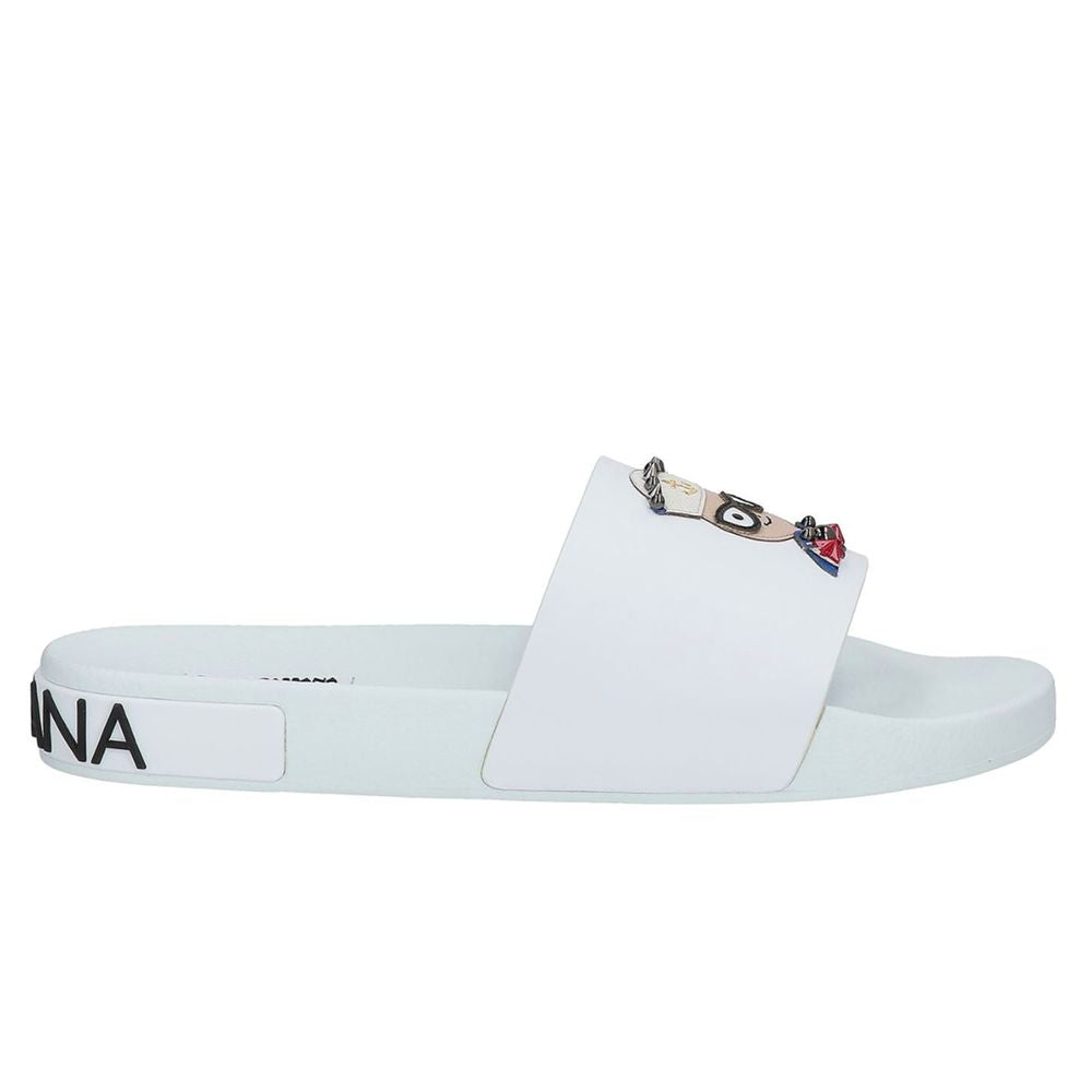 White Embellished Rubber Slippers for Men