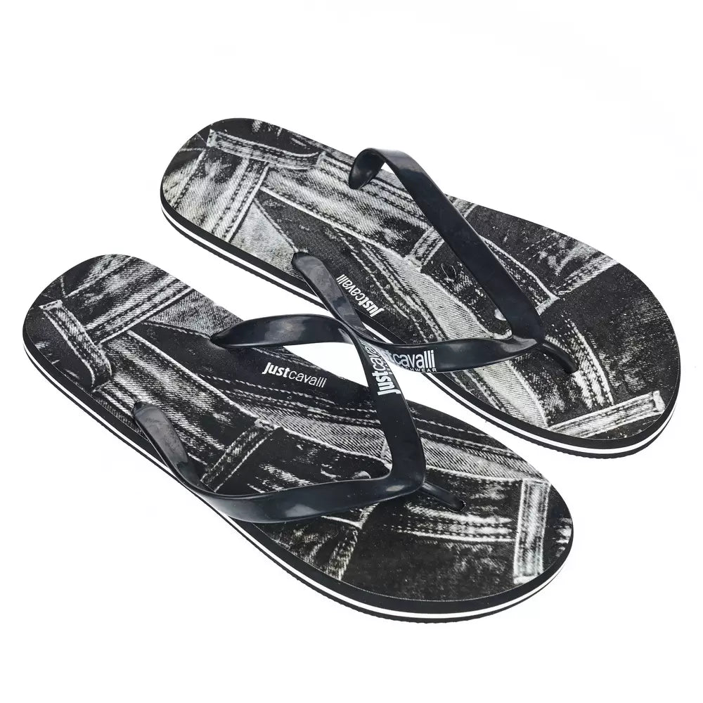 Sleek Black Logo Flip Flops for Men