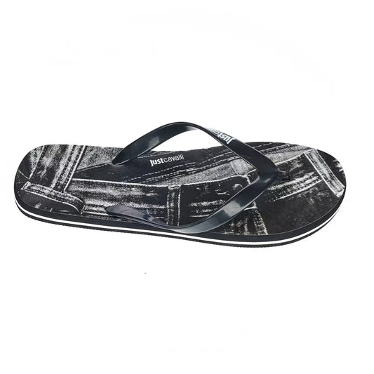 Sleek Black Logo Flip Flops for Men