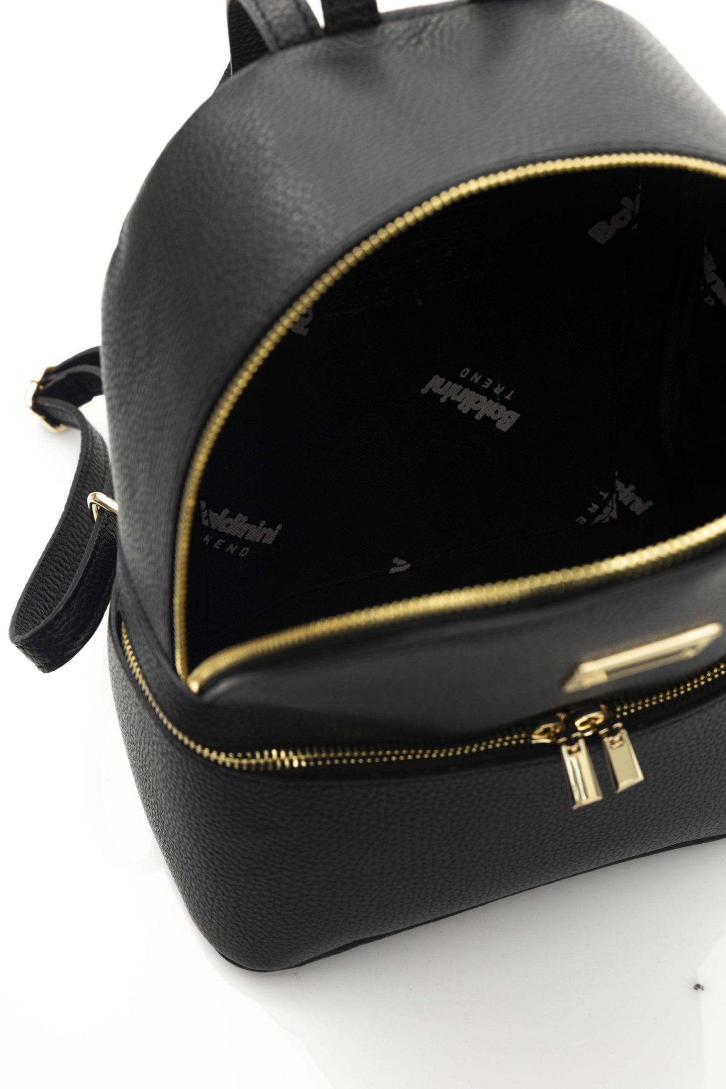 Elegant Black Leather Backpack with Golden Accents