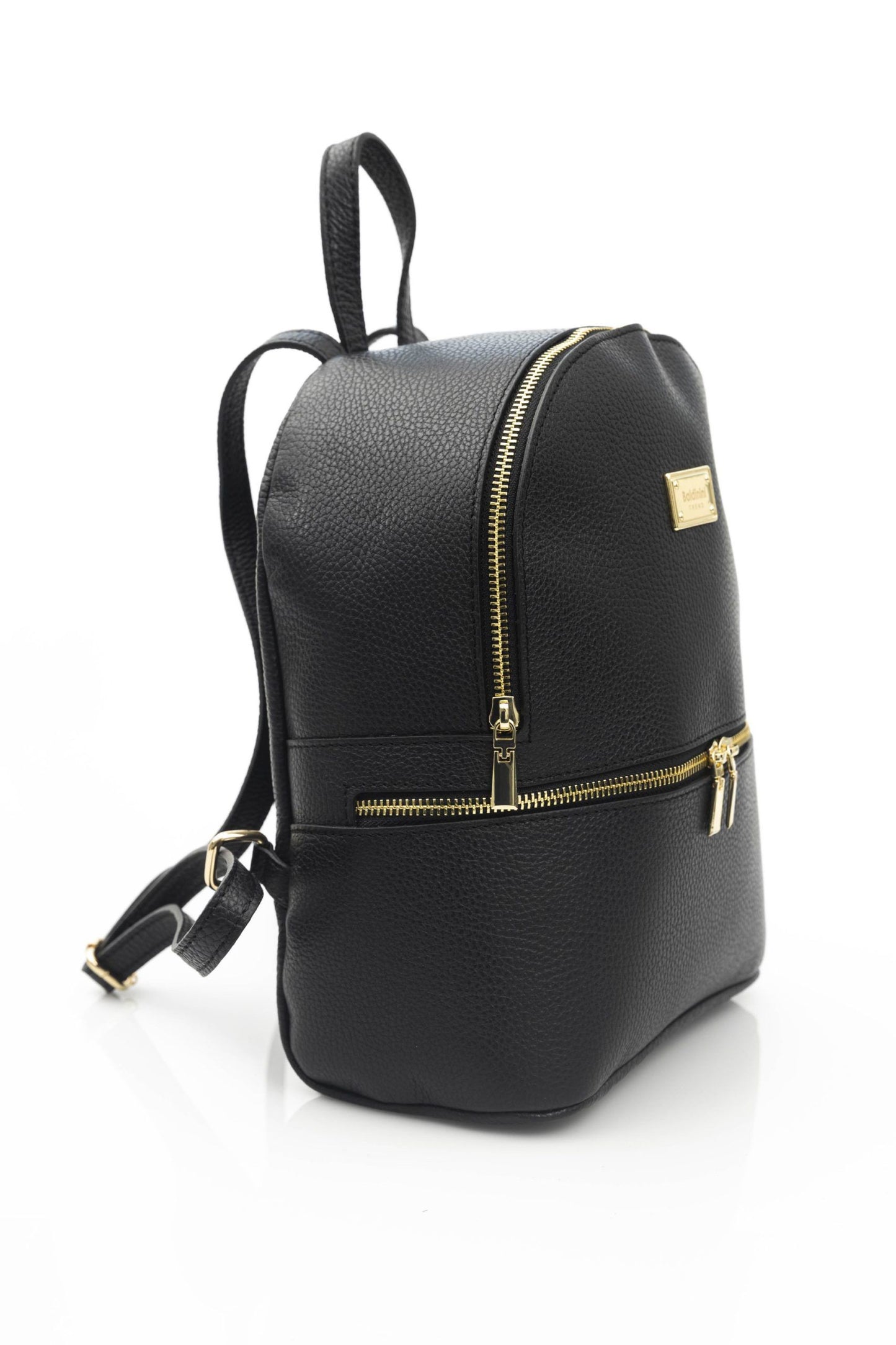 Elegant Black Leather Backpack with Golden Accents