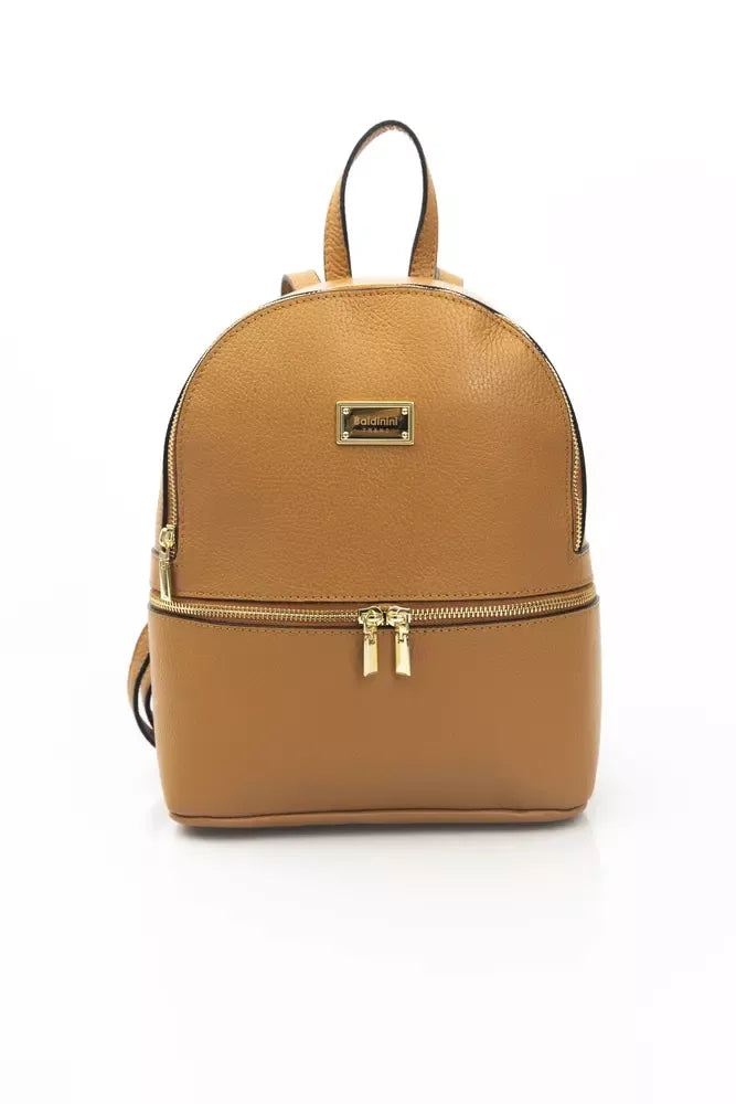 Elegant Leather Backpack with Golden Accents