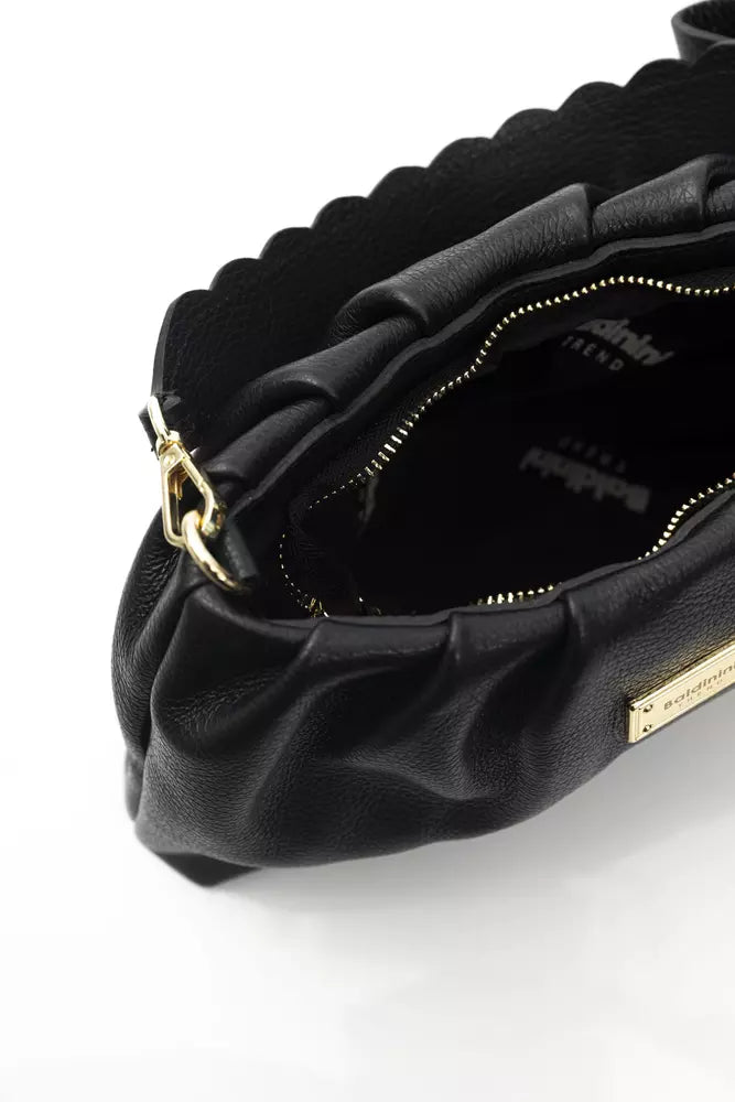 Elegant Black Leather Handbag with Golden Accents