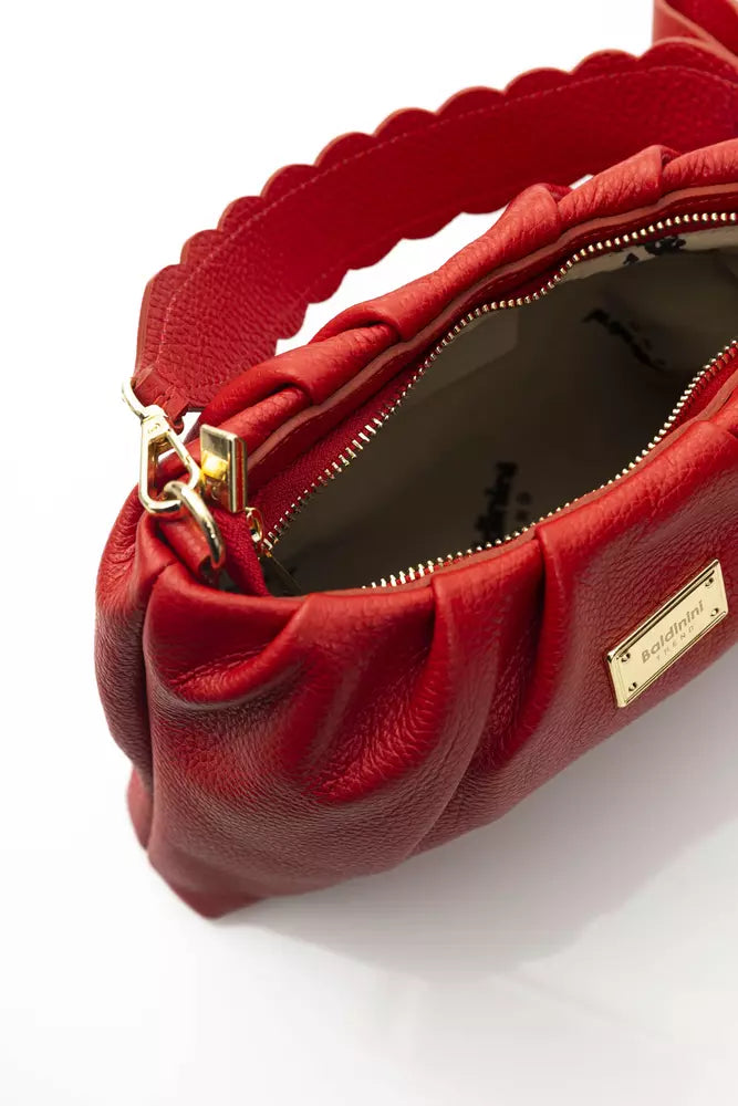 Elegant Red Leather Handbag with Golden Accents