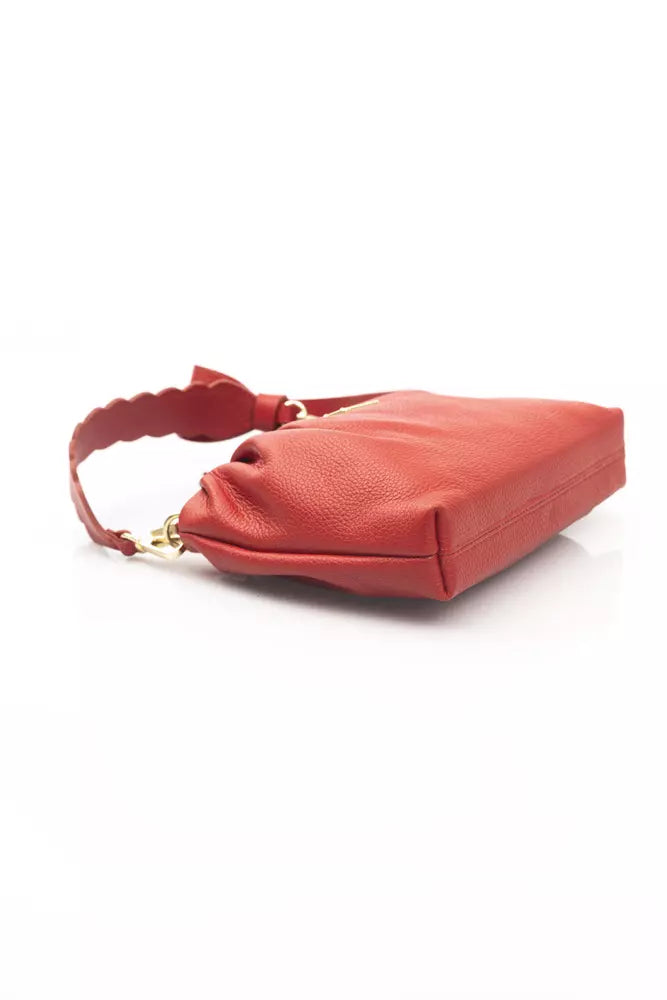 Elegant Red Leather Handbag with Golden Accents