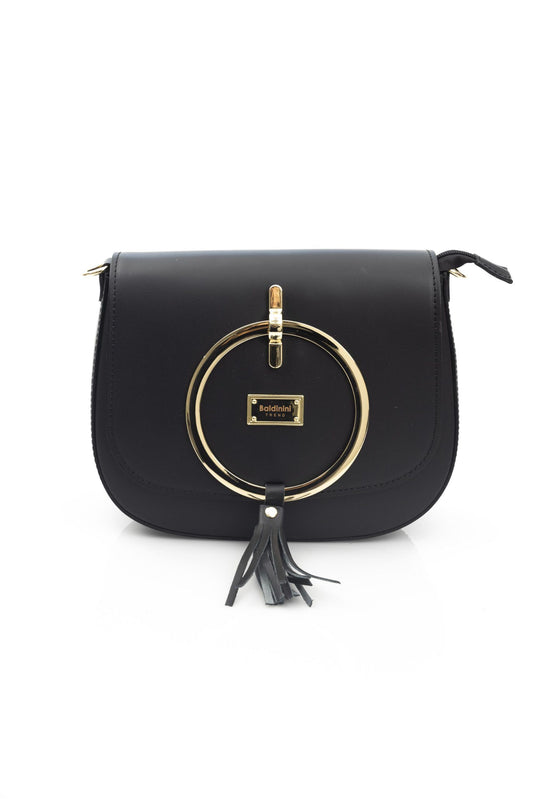 Elegant Black Leather Shoulder Bag with Golden Accents