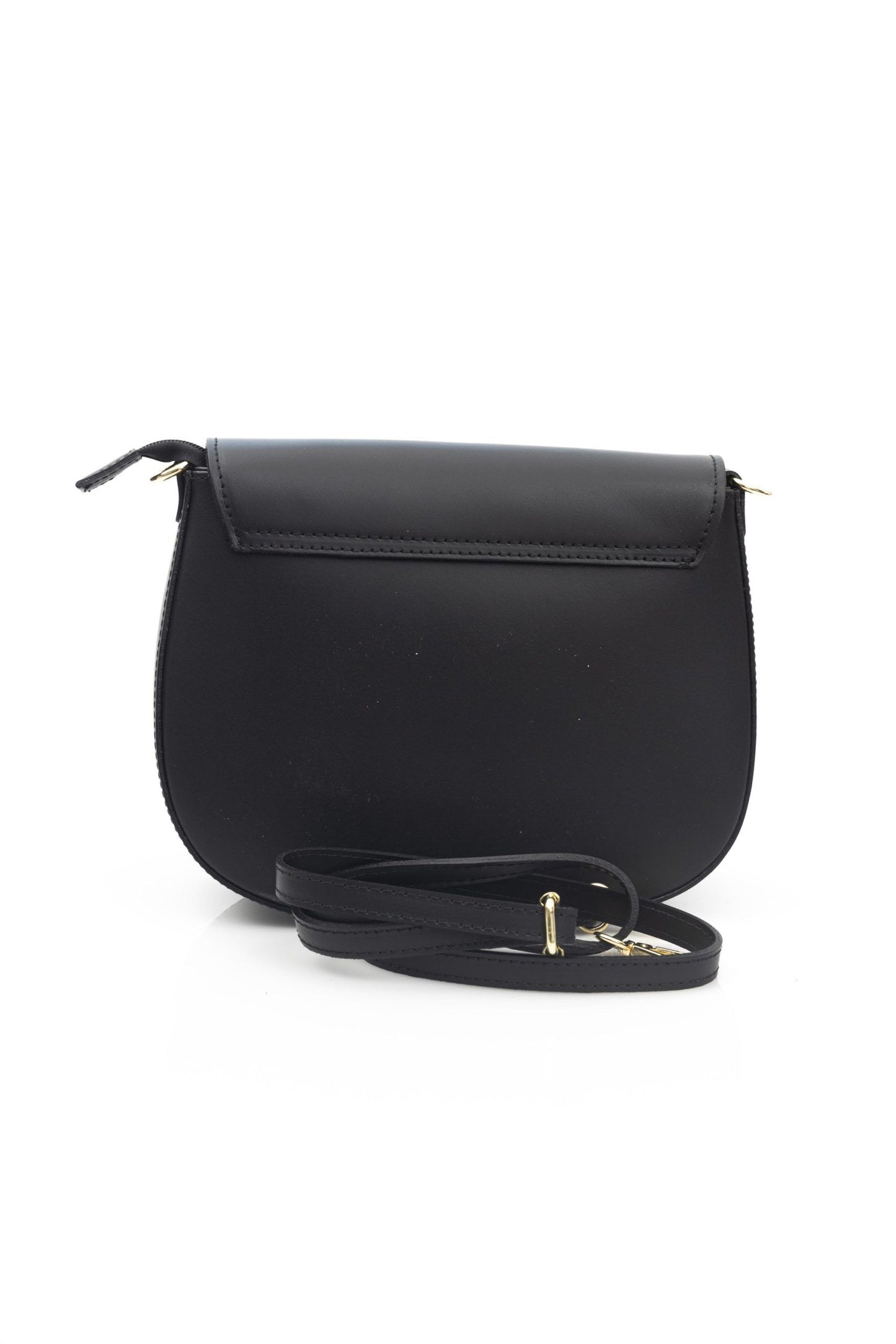 Elegant Black Leather Shoulder Bag with Golden Accents