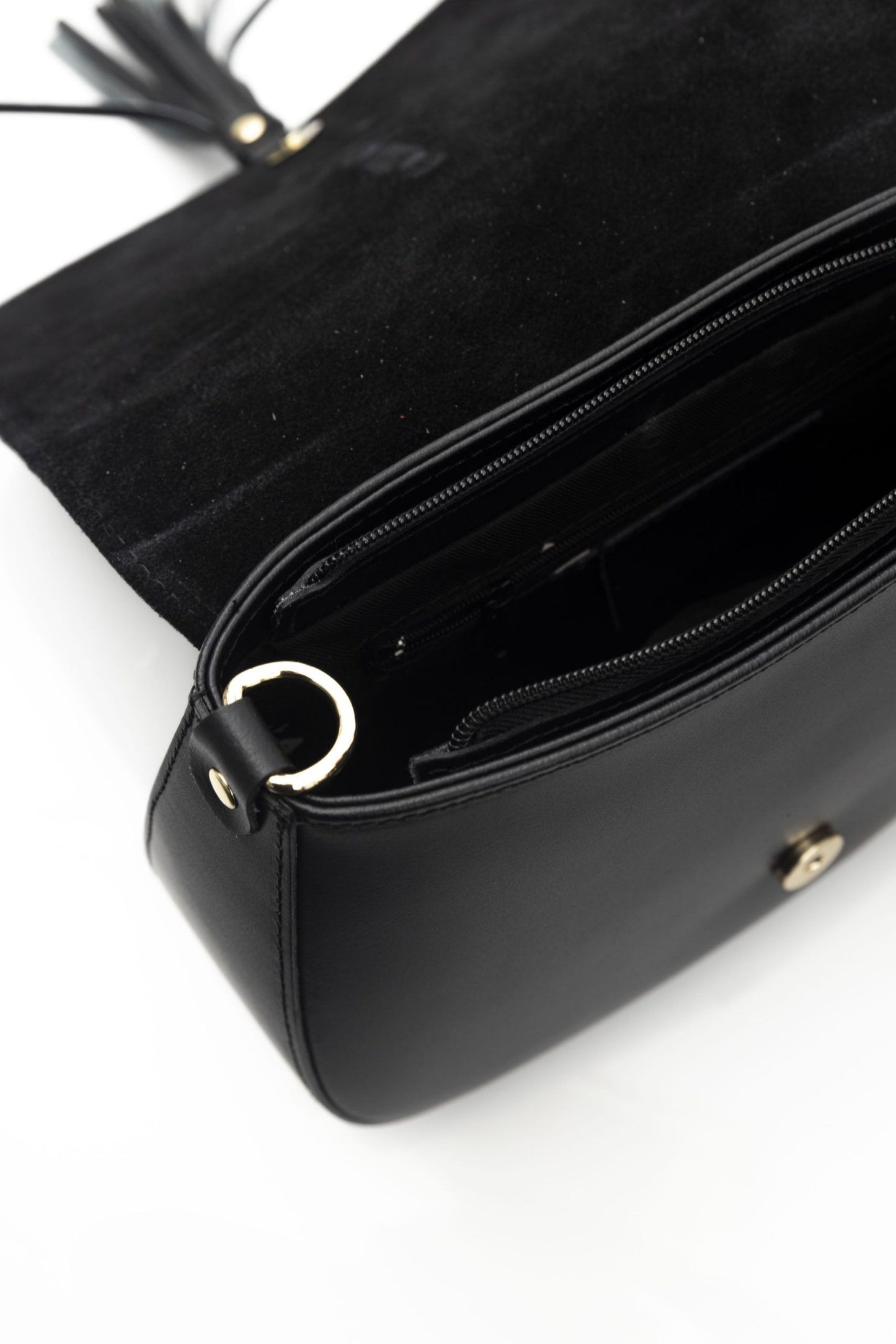 Elegant Black Leather Shoulder Bag with Golden Accents