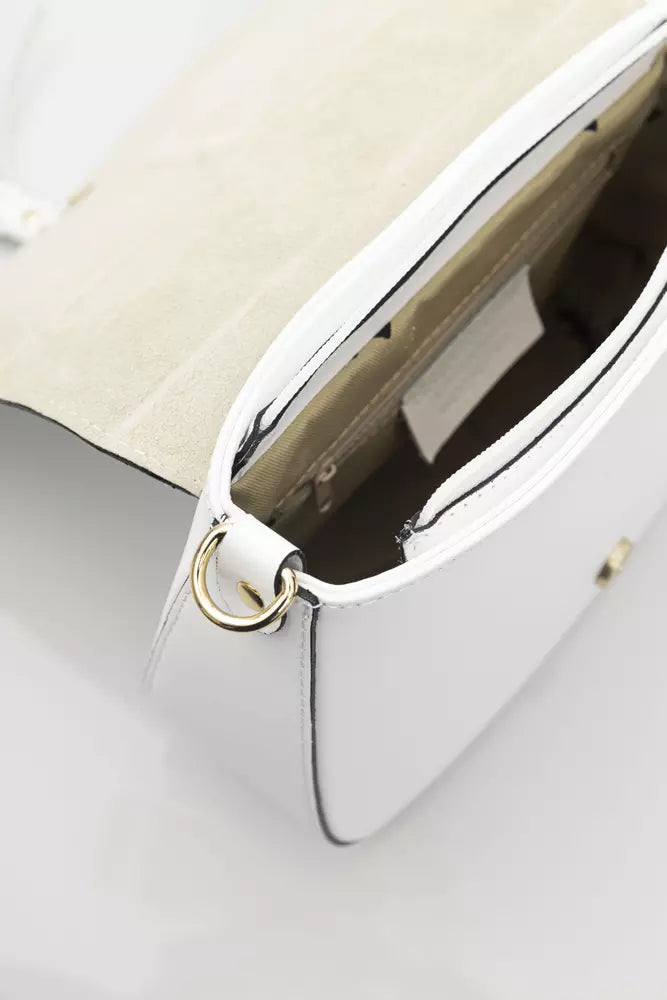 Elegant White Leather Shoulder Bag with Golden Accents