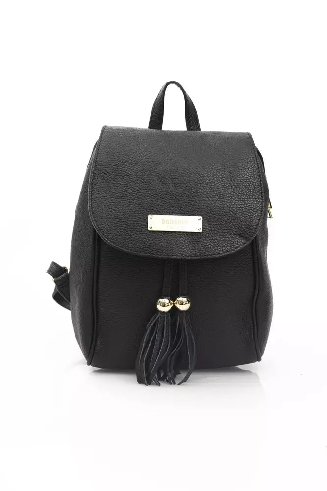 Elegant Leather Backpack with Golden Accents