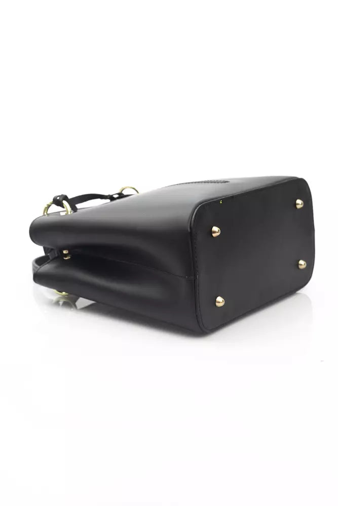 Elegant Black Leather Top Handle Bag