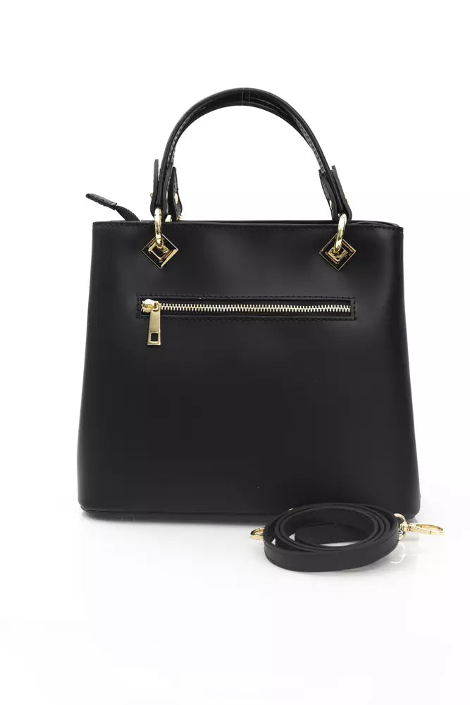 Elegant Black Leather Top Handle Bag