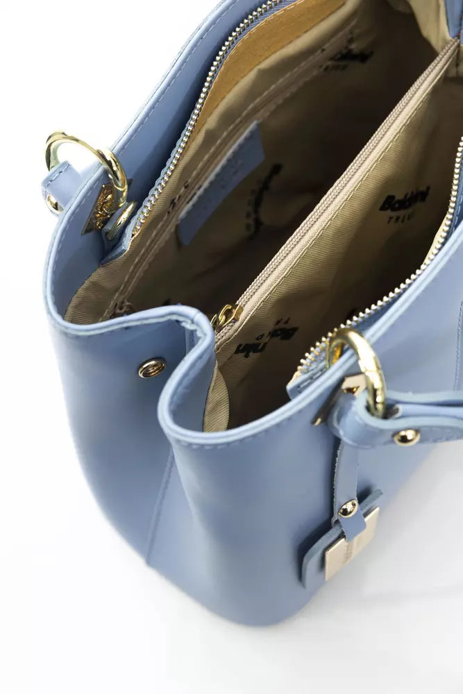 Chic Light-Blue Top Handle Leather Bag