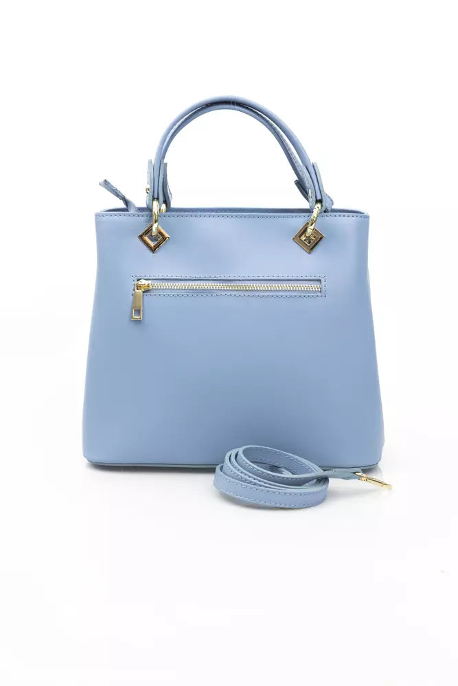 Chic Light-Blue Top Handle Leather Bag